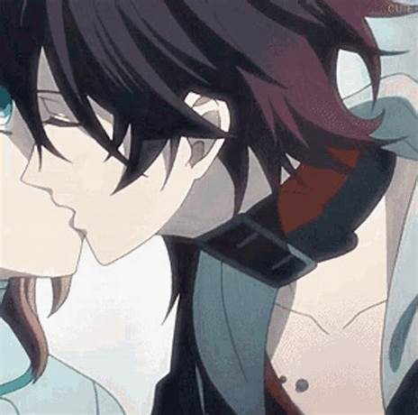 Cute anime couple kiss gif